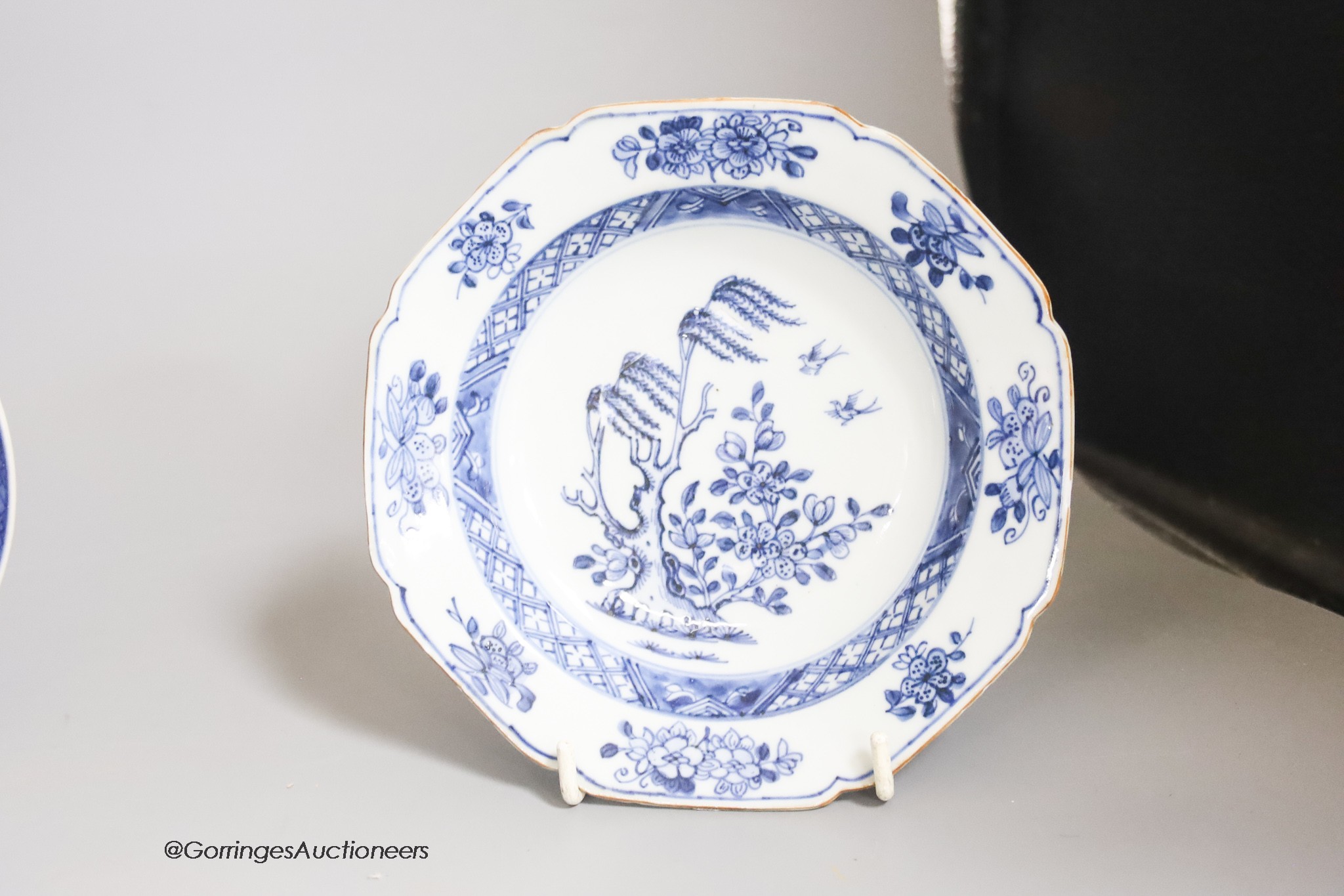 Four various Chinese blue and white dishes, diameter 16cm